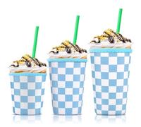 Lot de 3 manchons à café glacé pour tasses de grande taille, porte-gobelet en néoprène réutilisable pour boissons chaudes et froides, compatible avec Starbucks, Dunkin Donuts et plus encore (carreaux