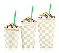 Lot de 3 manchons à café glacé pour tasses de grande taille, porte-gobelet en néoprène réutilisable pour boissons chaudes et froides, compatible avec Starbucks, Dunkin Donuts et plus encore (carreaux