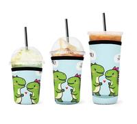Lot de 3 manchons à café isothermes en néoprène, réutilisables, motif dinosaures mignons « Câlinez-moi, j'essaie », pour boissons froides ou chaudes
