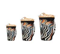 Lot de 3 manchons de tasse à café isothermes réutilisables en néoprène, motif zèbre coloré, animal sauvage, art abstrait, support de tasse à café durable pour boissons chaudes et froides