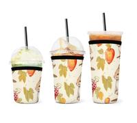 Lot de 3 manchons isothermes réutilisables en néoprène pour boissons chaudes et froides Motif écureuil raisin Pour voyage, bureau, maison