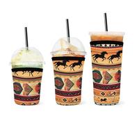 Lot de 3 manchons réutilisables en néoprène pour tasses à café glacé, motif attrape-rêves ethnique amérindien du Sud-Ouest, pour conserver la chaleur des boissons, décoration de fête