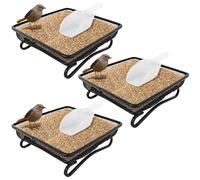 Lot de 3 mangeoires à oiseaux avec pelle, 17,8 x 17,8 x 5,6 cm, plateau carré en métal pour écureuils, plateau de graines en maille résistante à la rouille, décoration de jardin pour oiseaux sauvages