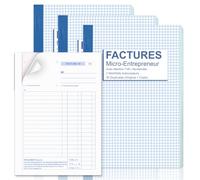 Lot de 3 Manifolds Facture A5 avec TVA 50 Feuillets Autocopiants Numérotés 1 Original et 1 Duplicata Portable Carnet de Factures pour Auto-entrepreneur Micro-entreprise et Travailleur Indépendant