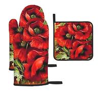 Lot de 3 maniques de cuisine en forme de coquelicot rouge résistant à la chaleur et antidérapant pour cuisine, cuisine et pâtisserie