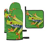 Lot de 3 maniques de cuisine en forme de grenouille et feuilles résistantes à la chaleur et au glissement, longs et flexibles pour la cuisine, le barbecue, la cuisine