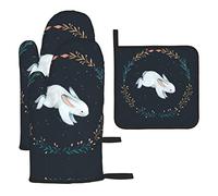 Lot de 3 maniques en forme de lapin blanc - Résistantes à la chaleur et au glissement - Pour la cuisine, la pâtisserie