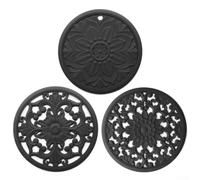 Lot de 3 maniques en silicone résistant à la chaleur de 20 cm, dessous de plat antidérapant en silicone pour plats chauds, protecteur de table pour comptoir, gant de four, tapis de vaisselle en noir