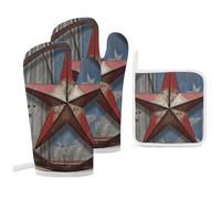 Lot de 3 maniques et maniques American Wastern Texas Star - Résistantes à la chaleur - Antidérapantes - Lavables - Pour cuisine, pâtisserie, barbecue