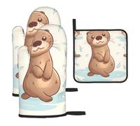 Lot de 3 maniques et maniques avec imprimé loutre mignon - Résistants à la chaleur - Avec couverture étendue - Pour la maison, la cuisine, la pâtisserie, le barbecue - Cadeaux