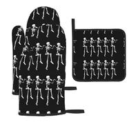Lot de 3 maniques et maniques d'Halloween avec motif tête de mort squelette et boucle de suspension pour cuisine, barbecue et barbecue