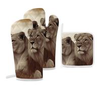 Lot de 3 maniques et maniques Motif Lion et lionne d'Afrique, résistantes à la Chaleur, idéales pour la Cuisine, la pâtisserie, la décoration, Cadeau