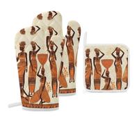 Lot de 3 maniques et maniques pour femme tribale africaine - Résistants à la chaleur - Antidérapants - Lavables - Pour cuisine, pâtisserie, barbecue