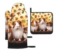 Lot de 3 maniques et maniques résistantes à la chaleur pour cochons d'Inde, 1 gant de cuisine en silicone antidérapant pour cuisine, pâtisserie, barbecue