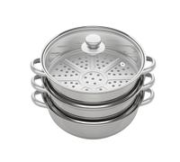 Lot de 3 marmites en acier inoxydable de 28 cm avec couvercle en verre, marmite à soupe, cuiseur vapeur, mijoteuse, casserole, anti-induction, argenté
