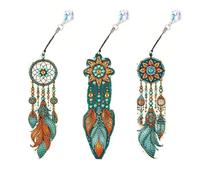 Lot de 3 marque-pages avec motif attrape-rêves et plumes à faire soi-même avec strass en acrylique et pendentifs, style vitrail pour les amateurs de livres, adultes et amateurs d'artisanat