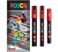 Lot De 3 Marqueurs Permanents À Base D'eau - Utilisation Multi-Surfaces - Pc-1m, Pc-3m, Pc-5m - Lot De 3 Stylos Dans Un Étui (Rouge)[Z2809]
