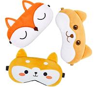 Lot de 3 masques de sommeil en forme d'animal mignon - Motif chien et renard - Doux et léger - Convient pour les femmes, les hommes, les enfants