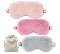 Lot de 3 masques de sommeil en soie avec sac de rangement et une paire de bouchons d'oreille, masque de sommeil occultant, masque de sommeil en peluche, masque doux pour les yeux, pour homme et femme