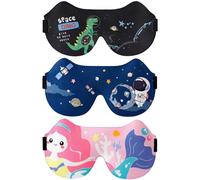 Lot de 3 masques de sommeil pour enfants, avec motifs astronaute, sirène, dinosaure noir, légers et respirants pour voyage, camping, sieste