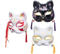 Lot de 3 masques japonais Kitsune Inu Boku renard mignon pour cosplay, bal masqué, Noël