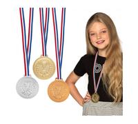 Boland 30841 - Set de médailles, 6 cm chacune, 3 médailles de podium avec collier, or, argent, bronze, trophée, victoire, jouet, sport, fête à thème, anniversaire