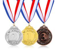 Lot de 3 médailles de récompense pour 1ère, 2e et 3e place, médailles de récompense dorées, argentées, bronze avec ruban, médailles de gagnant de style olympique pour les prix de la journée sportive,