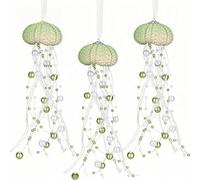Lot de 3 méduses d'oursins pour sapin de Noël, perles côtières, décorations de vacances sur le thème de la plage, inspirées de l'océan, méduses à suspendre avec cristaux et rubans (vert)