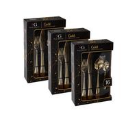- Lot de 3 Ménagères en Acier Inoxydable - 48 Couverts - Doré