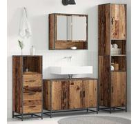 Lot de 3 meubles de salle de bain en bois vieilli avec armoire miroir | Résistant à l'humidité, montage mural, peu encombrant, facile d'entretien, répartition flexible, aspect moderne