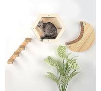 Lot de 3 Meubles muraux pour Chat - Hamac, Maison hexagonale, marches d'escalade, étagères murales, perchoirs et Lits - Design Moderne pour Grands Chats et Chatons