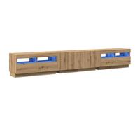 Lot de 3 Meubles TV modulables avec éclairage LED 260 x 35 x 40 cm Ambiance Cosy Moderne en Bois d'ingénierie chêne Artisanal 02_0055888