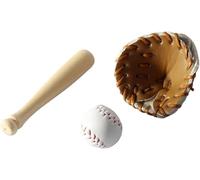 Lot de 3 mini accessoires de baseball pour maison de poupée - Échelle 1/12 - Kaki - Avec baseball, gants et chauve-souris - Accessoires miniatures pour décoration de maison de poupée miniature