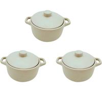 Lot de 3 mini cocottes blanches avec couvercle 15,3 x 5,9 cm Température Four Pour Petits Plats