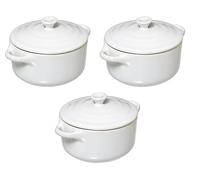 Lot de 3 Mini Cocottes Blanches Céramique Double Poignées avec Couvercle 13,5cm x 8cm Contenance Moule 200ml Ramequin Résistant Haute Température Four pour Petits Plats (Blanc, Lot de 3) …