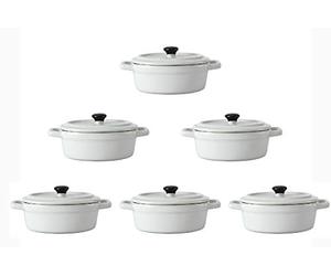 Lot de 3 Mini Cocottes Ovales Blanches Céramique Double Poignées Avec Couvercle 14cm x 6,3cm Contenance Moule 150ml Ramequin Résistant Haute Température Four Pour Petits Plats (Blanches, Lot de 6)