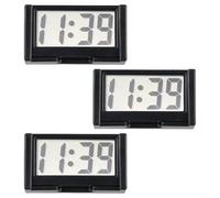 Lot de 3 mini horloges numériques avec écran LCD pour tableau de bord de voiture avec support adhésif, affichage de l'heure à piles pour intérieur de voiture, bureau, maison, couleurs bleu, blanc