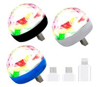 Lot de 3 mini lampes disco USB avec 9 adaptateurs pour fêtes de Noël, ambiance de scène, Noël, intérieur de voiture