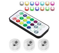 Lot de 3 mini lumières LED submersibles avec télécommande - Étanche - Changement de couleur RVB - Fonctionne à piles - Sans flamme - Pour piscine, aquarium, vase, étang, jardin, fêtes, vacances