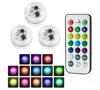 Lot de 3 mini lumières LED submersibles étanches RVB avec télécommande à changement de couleur - Lampes sans flamme pour piscine, aquarium, vase, jardin, fête, décorations de Noël