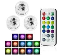 Lot de 3 mini lumières LED submersibles pour le Nouvel An 2026 - Étanche - RVB - Avec télécommande - Changement de couleur - Lampes sans flamme à piles pour piscine, aquarium, vase, fête, décoration