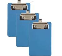 Lot de 3 mini porte-bloc avec pince en métal caoutchoutée, 10 x 15 cm, plateau d'écriture en plastique, clip pour carnet, reçus, liste (bleu)