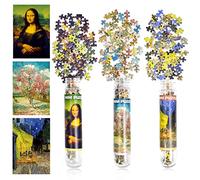 Lot de 3 mini puzzles 150 pièces pour adultes - Puzzles 15,2 x 10,2 cm - Jouets de divertissement pour décoration d'intérieur (Mona Lisa, pêcher, terrasse de café)