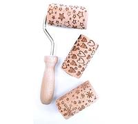 Lot de 3 mini rouleaux d'impression en bois (étoiles, cœurs et fleurons)