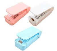Lot de 3 mini scellants de sacs - Soudeuse thermique portable pour sacs en plastique | Machine à sceller les sacs à frites de stockage des aliments | Refermant à piles (rose, blanc, bleu)