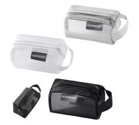 Lot de 3 Mini Trousses de Maquillage - Petite Pochette en Maille zippée pour Organisation cosmétiques, Voyage et Sac à Main (Gris Blanc Noir)