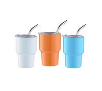 Lot de 3 mini verres à shot avec paille et couvercle, gobelets, verres à double paroi, 59 ml (C)
