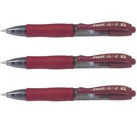 Lot De 3 Minis Stylo Roller Encre Gel G2 Xs7 Pixie Tracé 0,4 Mm (Bille 0,7mm) Bordeaux