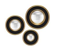Lot de 3 miroirs convexes Noir et doré 16, 19 et 23cm