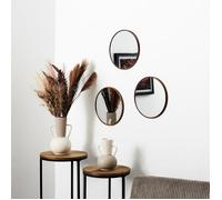 HOME DECO FACTORY - HD0377 Miroir Rond Décoratif Imitation Bois - Design Moderne, pour Salon, Chambre, Couloir, Effet Profondeur, Installation Facile, D26 cm, Marron